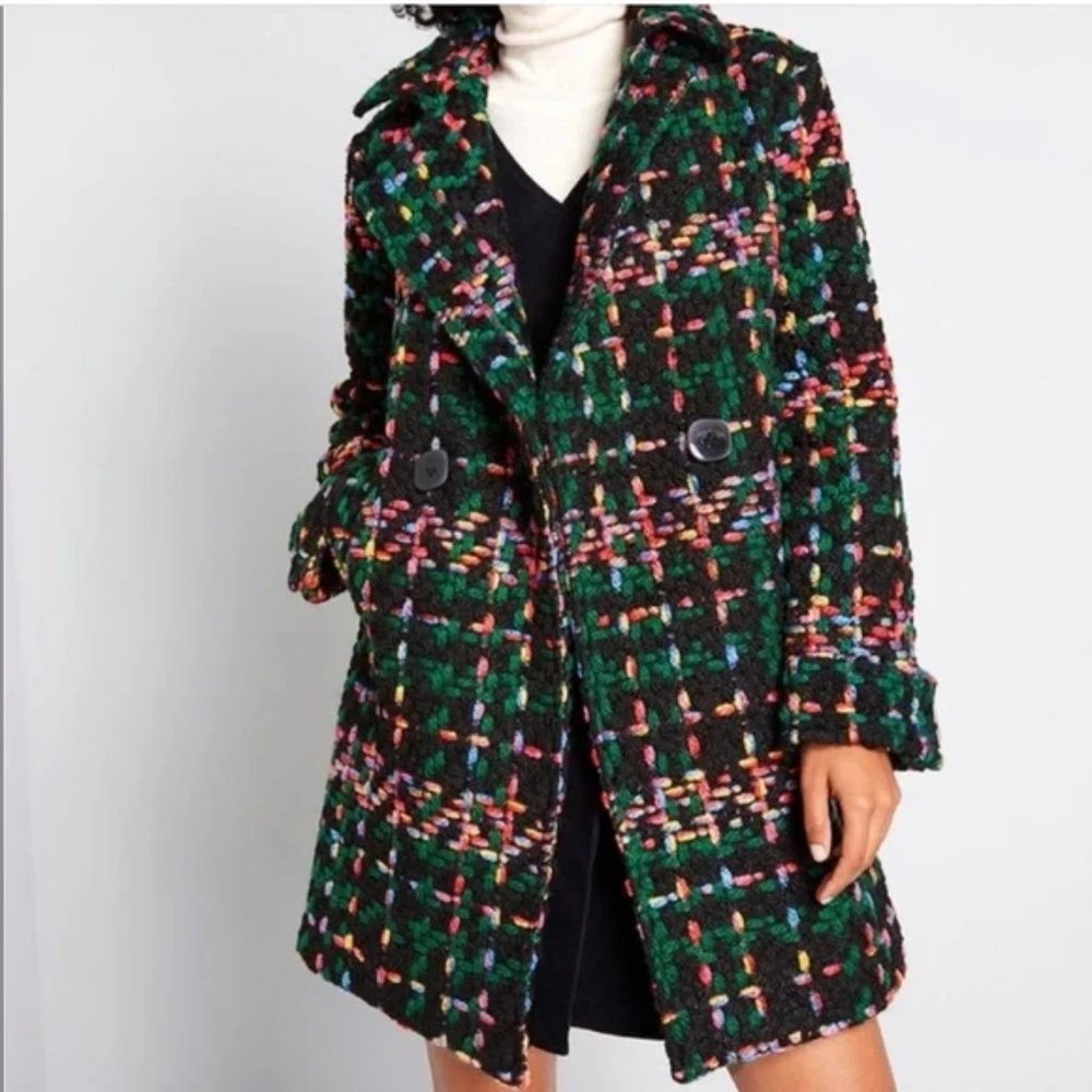Anthropologie Piccadilly Pepaloves Tweed Woven Chunky Knit Pea Coat Jacket XS